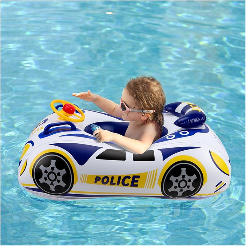 BOffer Baby Pool Float with 3D Car Design, PVC Baby Swim Float, Toddler Pool Float, Swimming Floats Seat Boat Pool Toys with Steering Wheel for 12-18, 12-24 Months, Age 2-3, 3+ Years Girl Boy - Image 1
